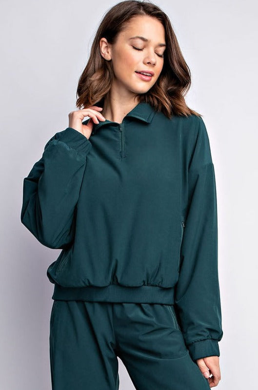 Tess 1/4 Zip Pullover in Midnight Green