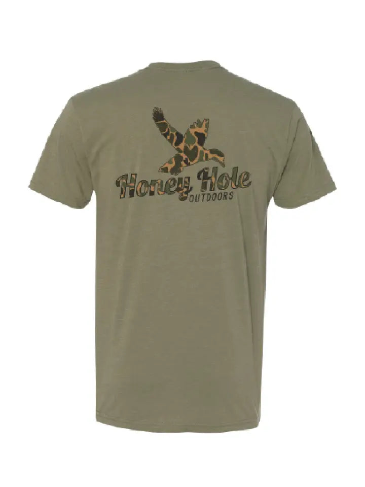 Honey Hole Mens Duck Camo Tee in Olive