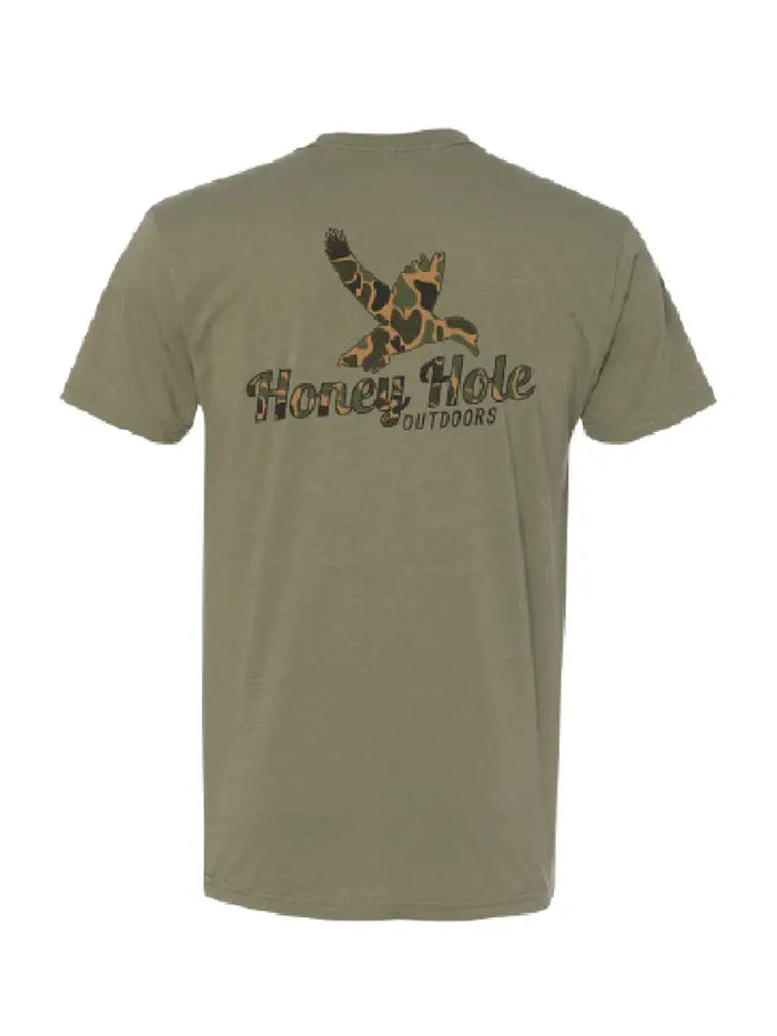 Honey Hole Mens Duck Camo Tee in Olive