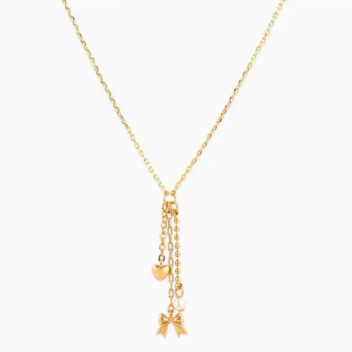 Bow, Heart, and Pearl Drop Necklace