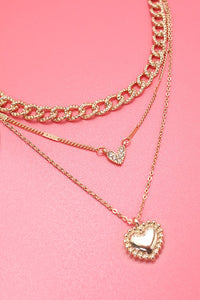 Myra Multi Layer Heart and Rhinestone Necklace in Gold