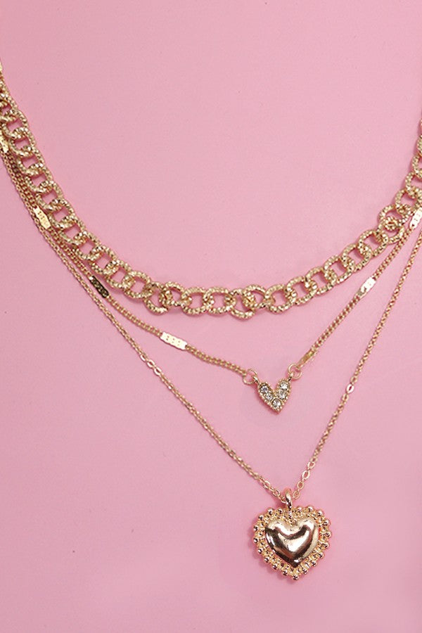 Myra Multi Layer Heart and Rhinestone Necklace in Gold
