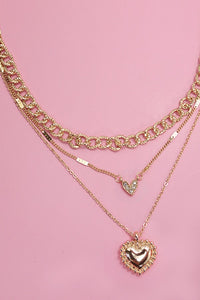 Myra Multi Layer Heart and Rhinestone Necklace in Gold