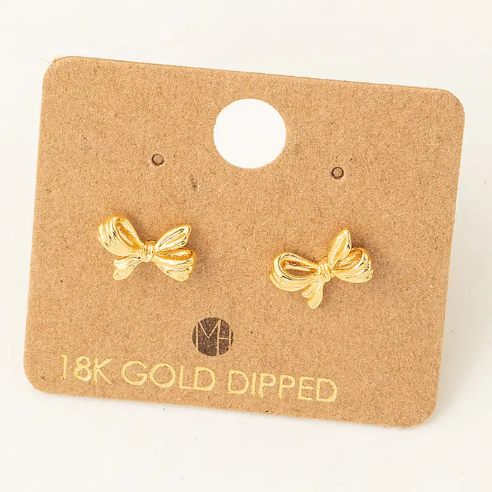 Mini Ribbon Bow Stud Earrings in Gold