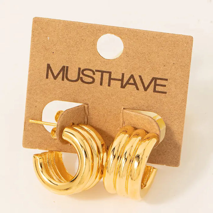 Mini Three Row Hoop Earrings in Gold