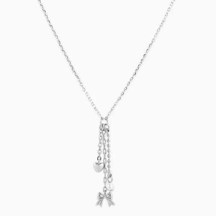 Bow, Heart, and Pearl Drop Necklace