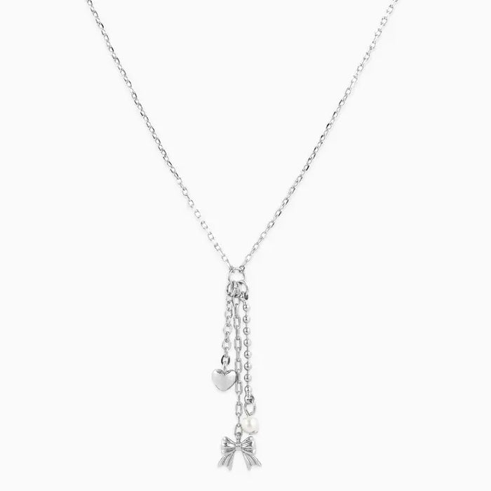 Bow, Heart, and Pearl Drop Necklace