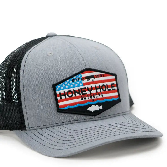 Honey Hole Mens USA Hex Snapback in Heather Gray/Black