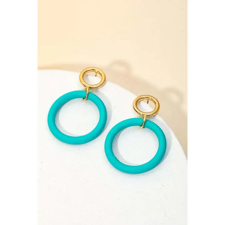 Capri Colorful Circle Earrings in Teal