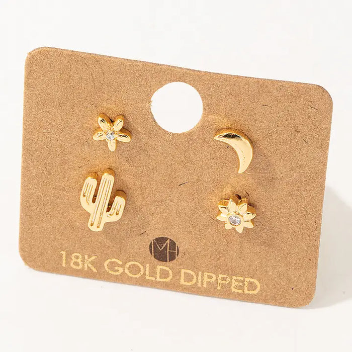 Mini Cactus Flower Stud Earrings in Gold