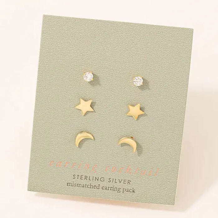 Moon and Star Earring Set in Gold