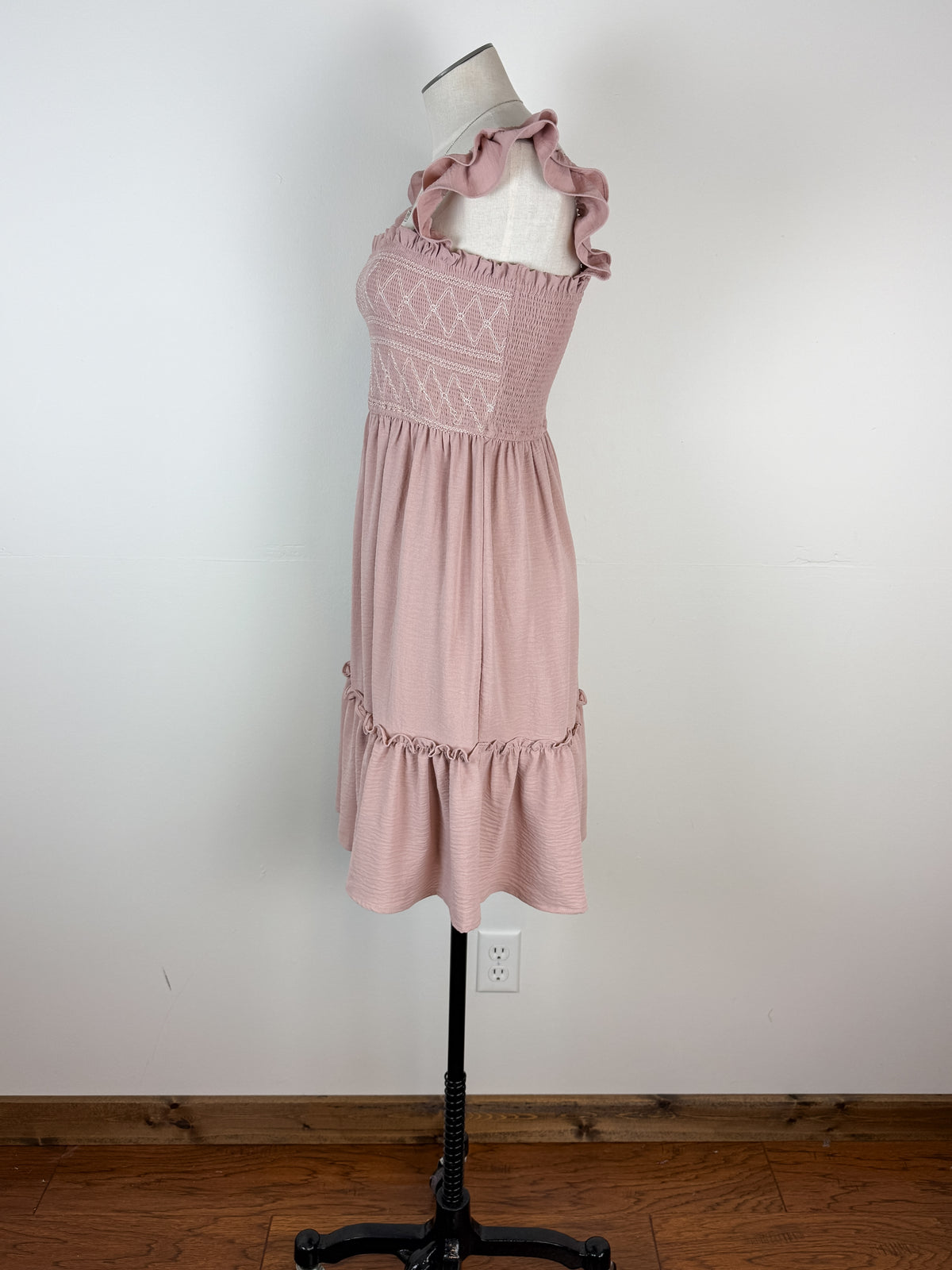 Kori Ruffle Strap Smocked Dress in Mauve