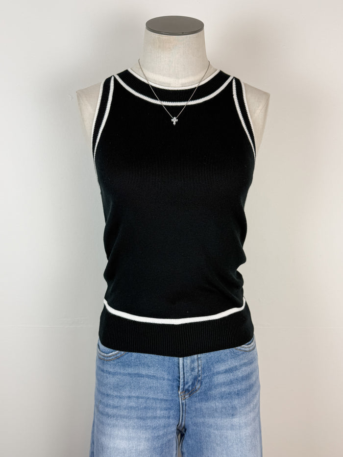 Macie Contrast Sweater Tank in Black