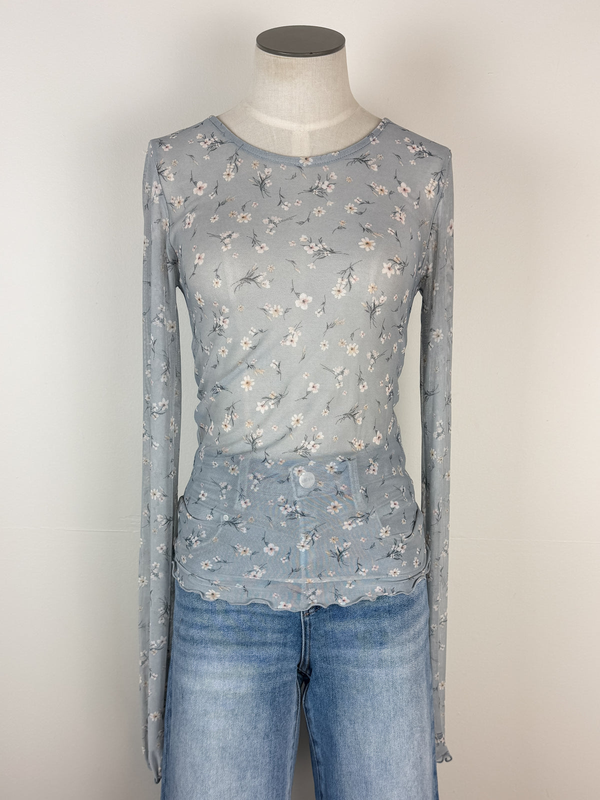 Skyler Dainty Floral Layering Top in Light Blue