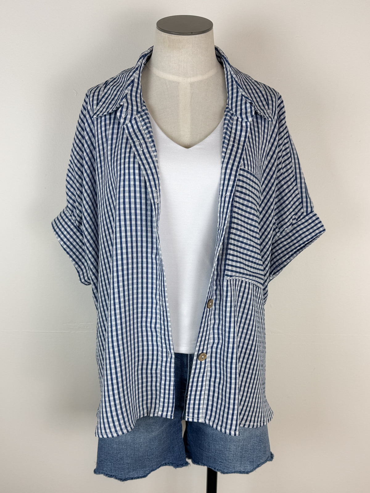 Sarah Gingham Button Up Set in Navy