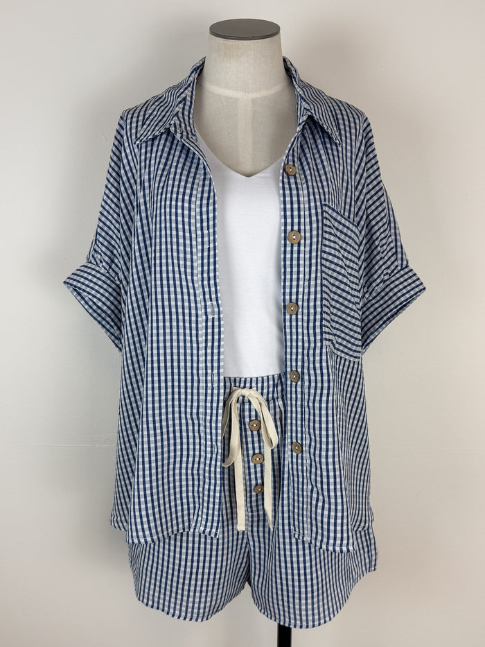 Sarah Gingham Button Up Set in Navy