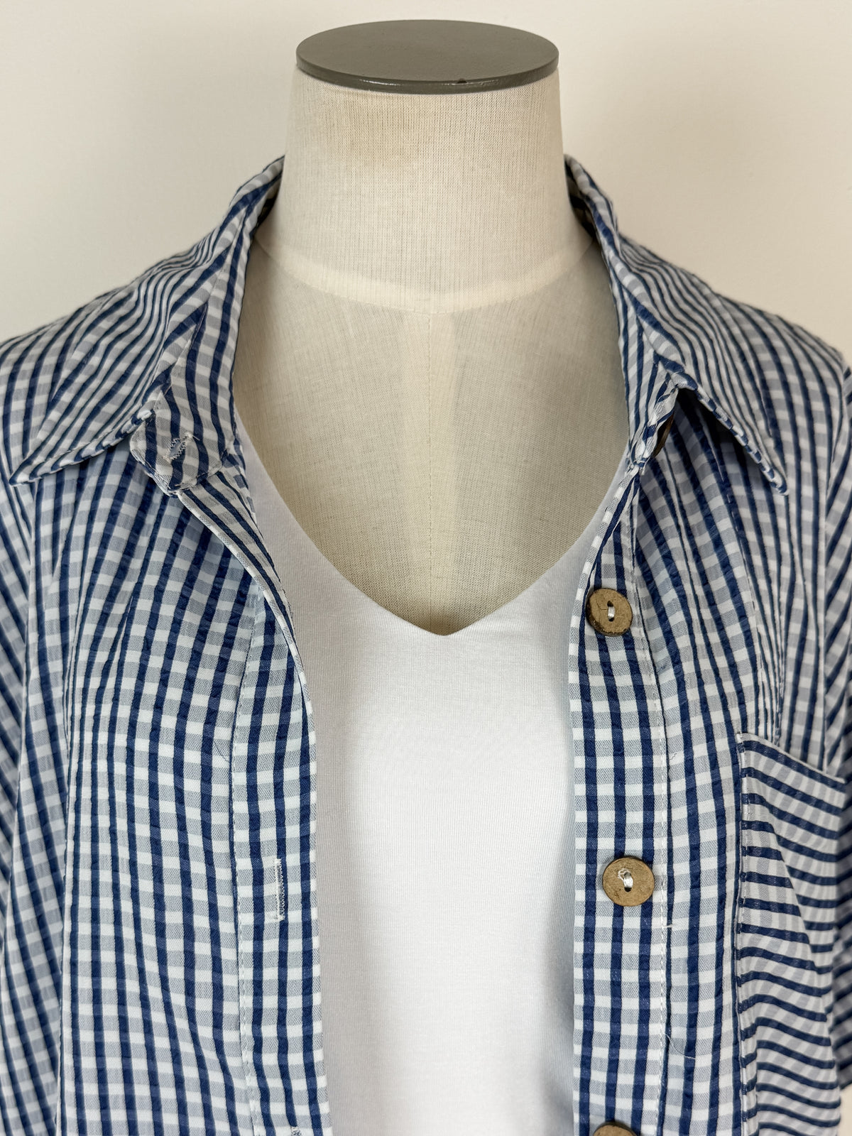 Sarah Gingham Button Up Set in Navy