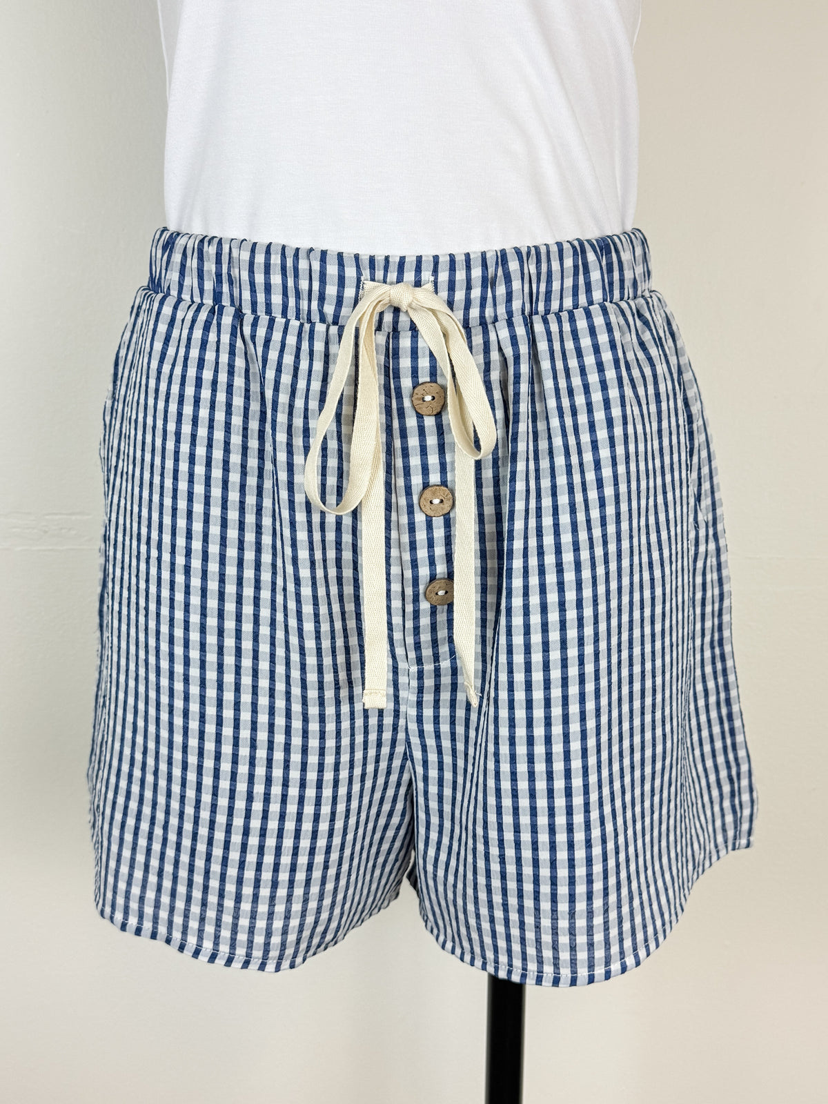 Sarah Gingham Button Up Set in Navy