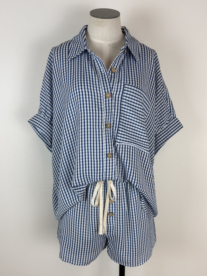 Sarah Gingham Button Up Set in Navy
