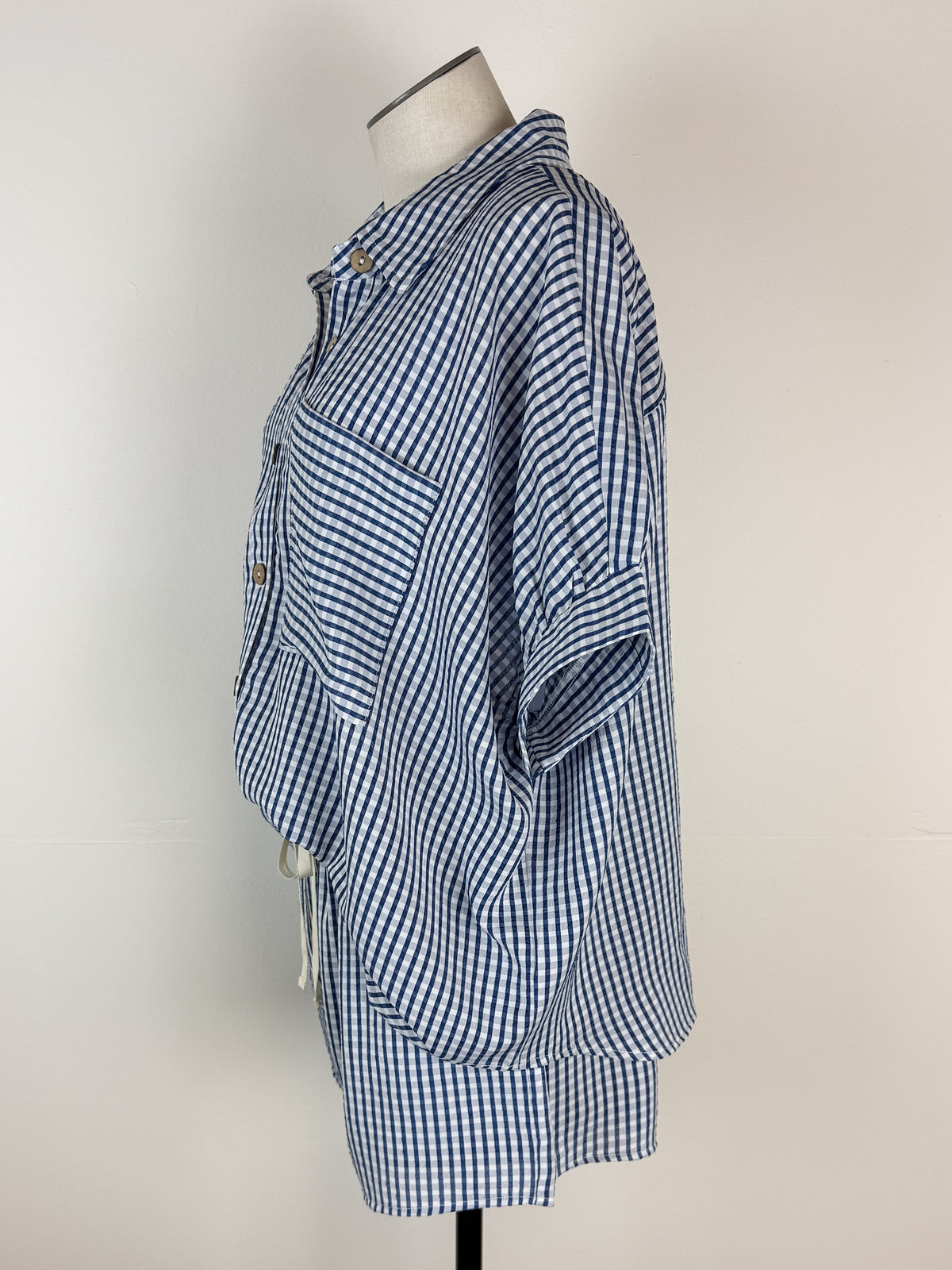 Sarah Gingham Button Up Set in Navy