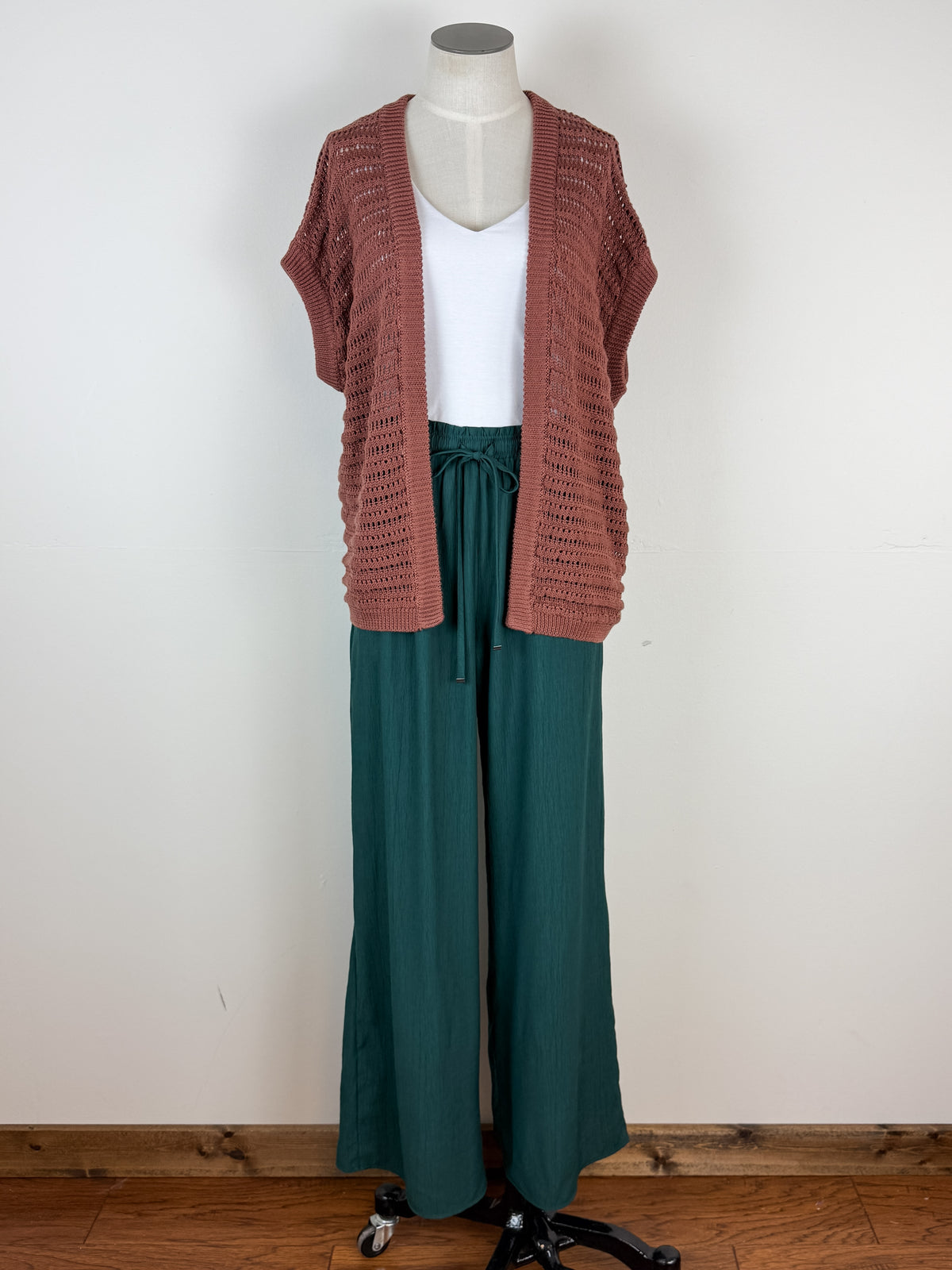 Maisy Crochet Knit Cardigan in Brick