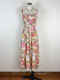 Joyce Printed Smocked Midi Dress in Mocha Mix