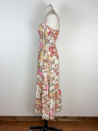 Joyce Printed Smocked Midi Dress in Mocha Mix