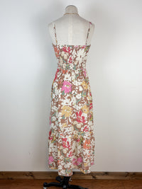 Joyce Printed Smocked Midi Dress in Mocha Mix
