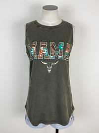 Aztec Print Mama Mineral Wash Tank in Olive