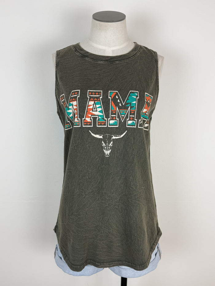 Aztec Print Mama Mineral Wash Tank in Olive