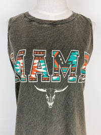Aztec Print Mama Mineral Wash Tank in Olive