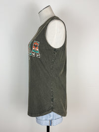 Aztec Print Mama Mineral Wash Tank in Olive