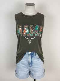 Aztec Print Mama Mineral Wash Tank in Olive