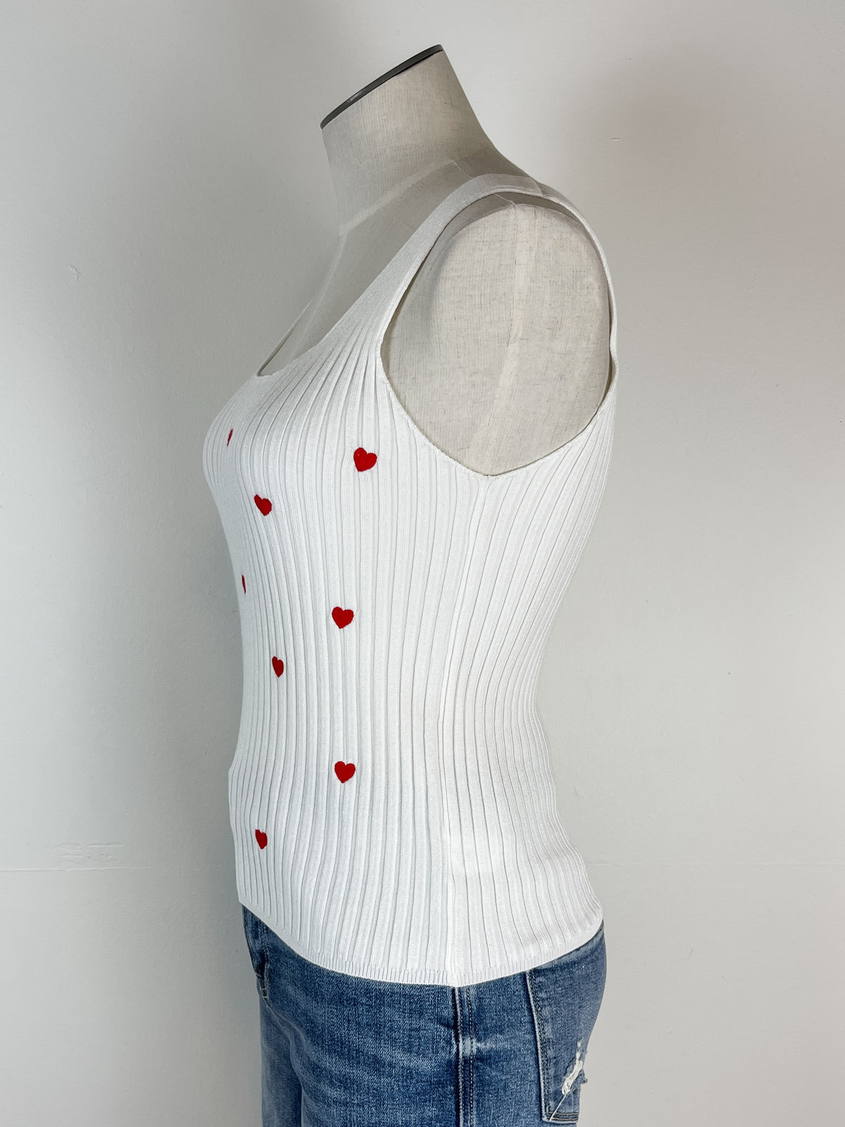 Rosie Heart Tank in Ivory/Red