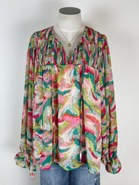 Meredith Blouse in Pink/Green