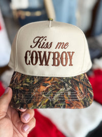 Kiss Me Cowboy Trucker Hat in Camo