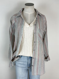 Striped Button Up in Light Grey