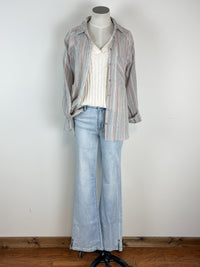 Striped Button Up in Light Grey