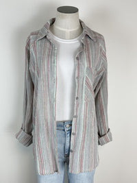 Striped Button Up in Light Grey