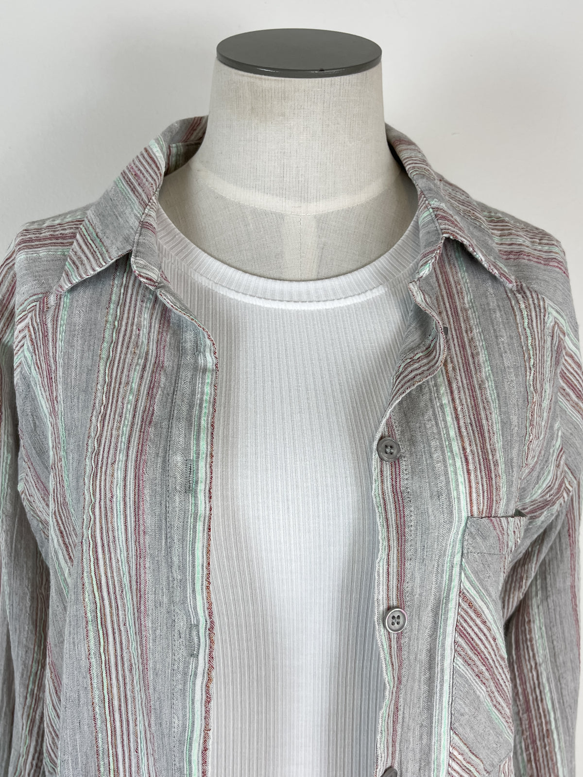 Striped Button Up in Light Grey