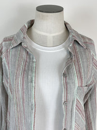 Striped Button Up in Light Grey