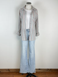 Striped Button Up in Light Grey
