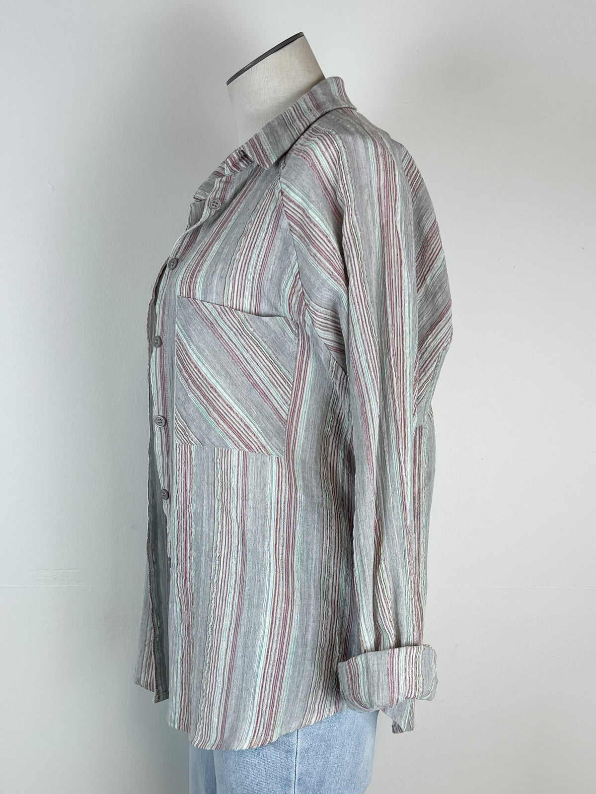 Striped Button Up in Light Grey