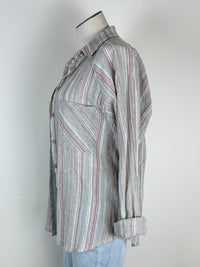 Striped Button Up in Light Grey