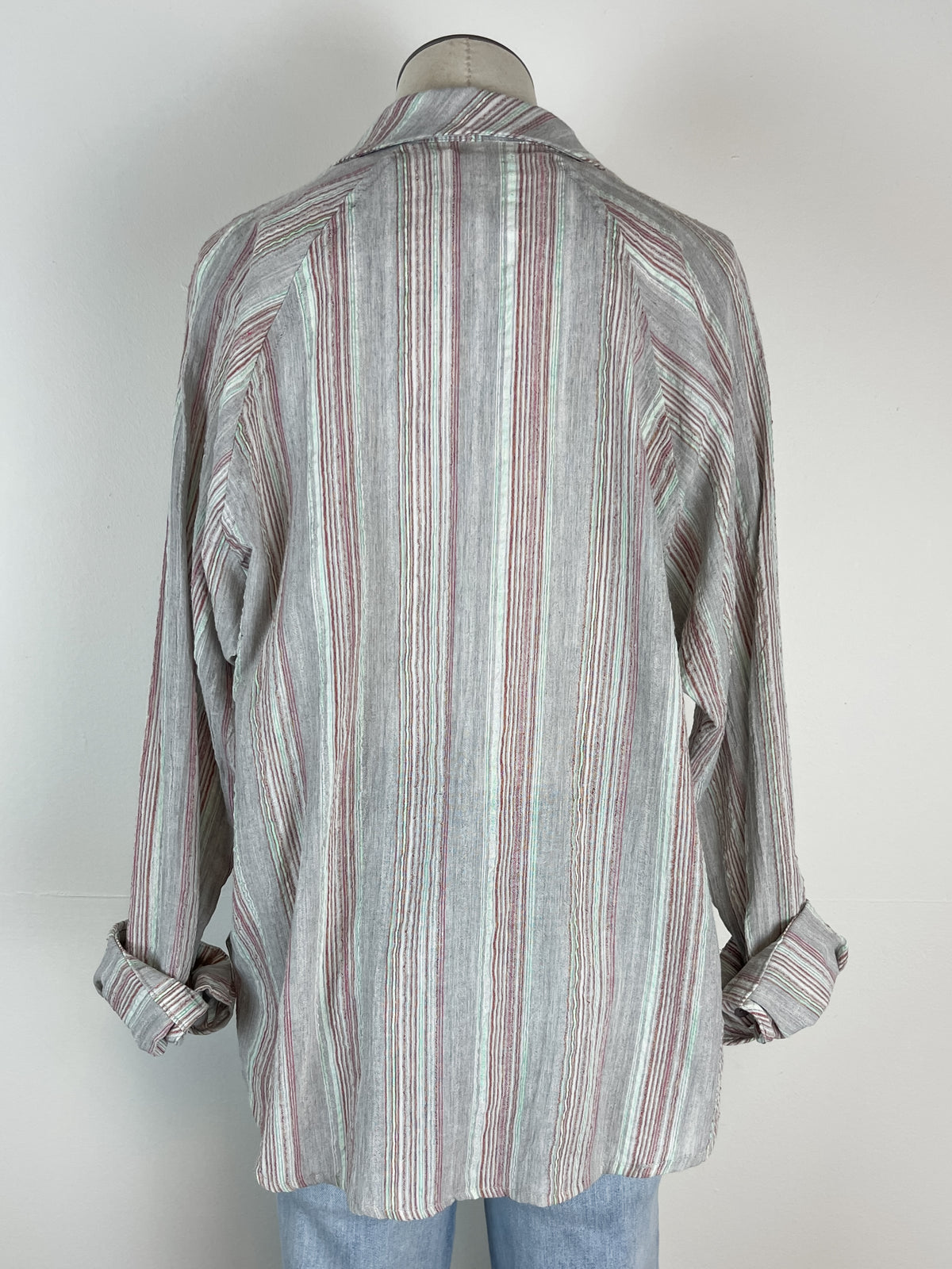 Striped Button Up in Light Grey