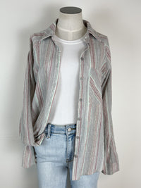 Striped Button Up in Light Grey