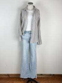 Striped Button Up in Light Grey