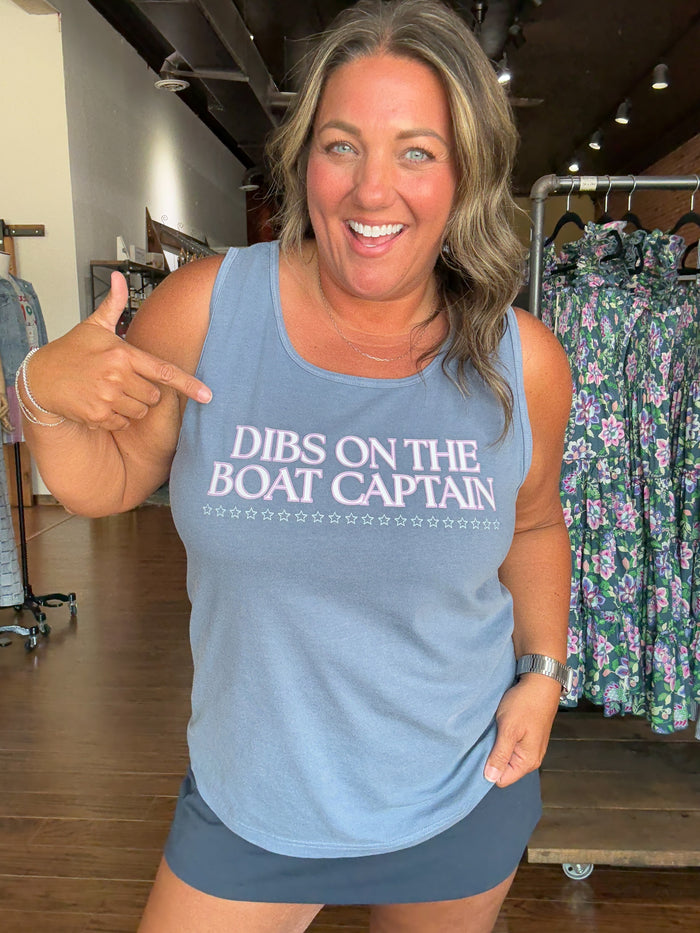 Dibs on the Boat Captain Tank in Washed Denim