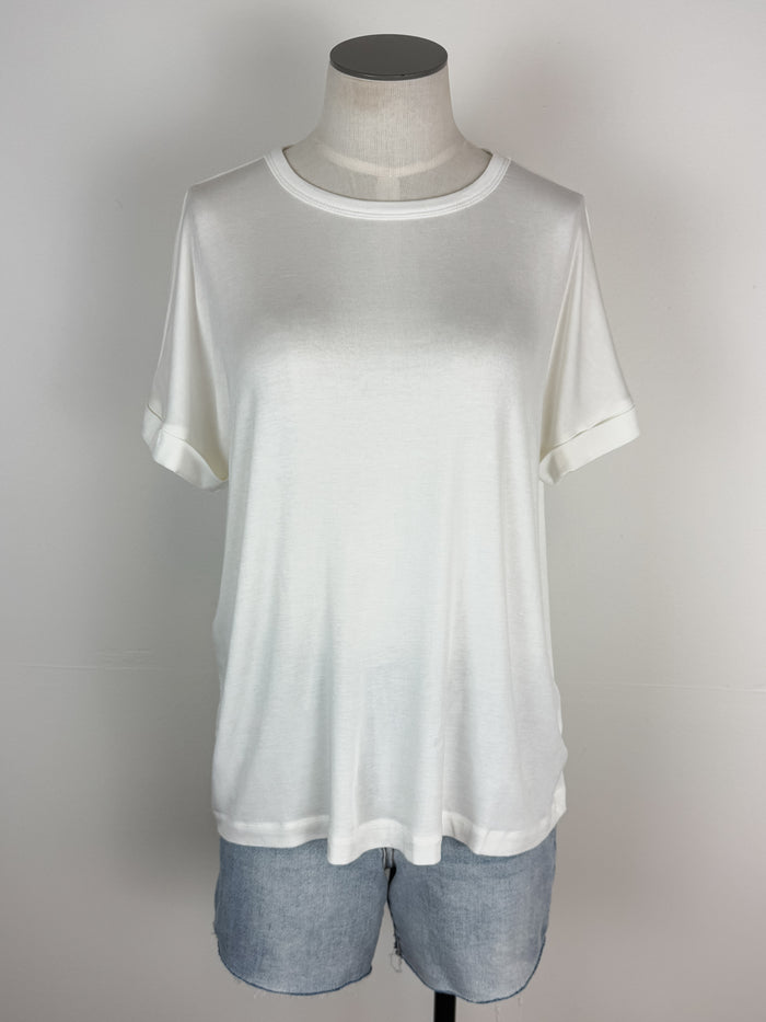 Sadie Basic Rolled Sleeve Tee in Off White