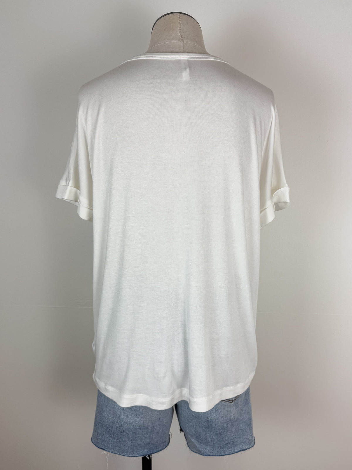 Sadie Basic Rolled Sleeve Tee in Off White